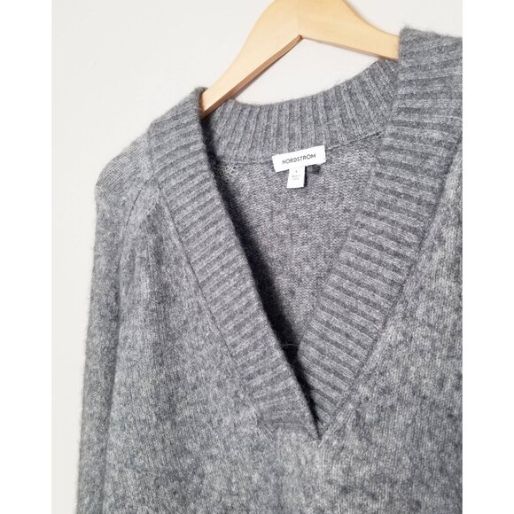 Nordstrom Women's L Balloon Sleeve Sweater Baby Alpaca Wool Blend Gray Soft $129 - Picture 5 of 16